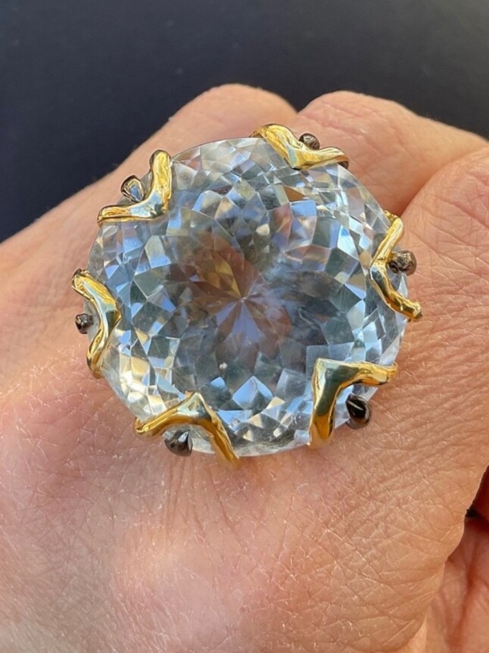 Sterling Silver oversized natural Crystal Quartz Ring